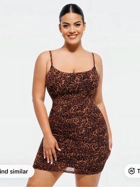 Leopard Print Mini Slip Dress with Shapewear